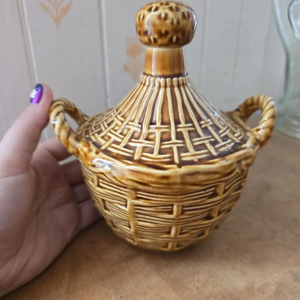1970's French Calvados Ceramic Brandy Liqueur Decanter Bottle ONLY Cottagecore